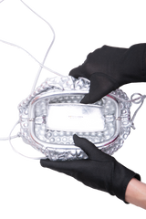 BOTTEGA MINI POUCH FABRIC BUBBLE WRAP METALLIC SILVER