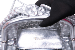 BOTTEGA MINI POUCH FABRIC BUBBLE WRAP METALLIC SILVER