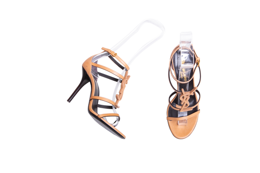 YSL SANDAL CASSANDRA CALFSKIN GOLD BROWN - 35 1/2 BR