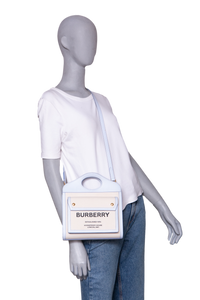 BURBERRY MINI POCKET BAG CANVAS AND LEATHER PALE BLUE