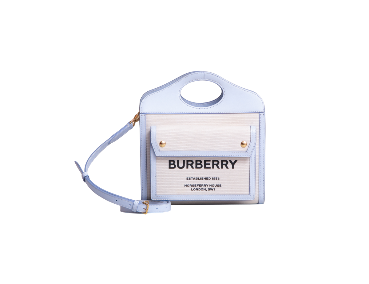 BURBERRY MINI POCKET BAG CANVAS AND LEATHER PALE BLUE