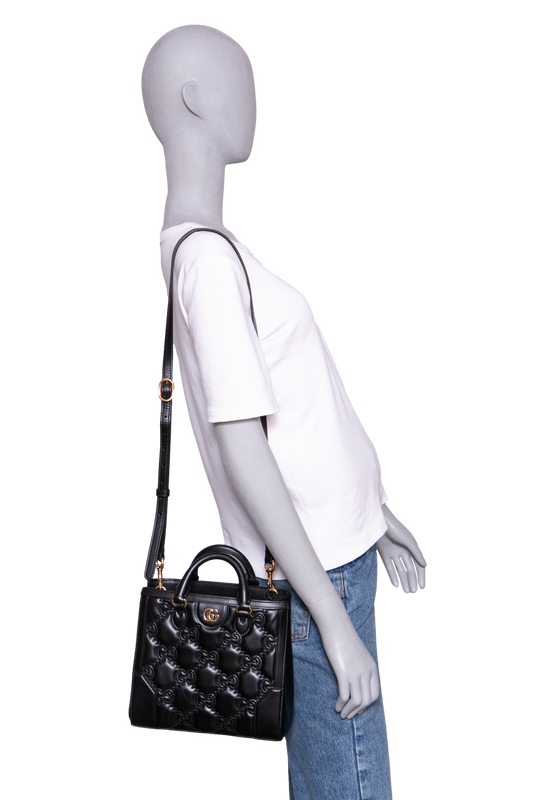 GUCCI SMALL GG MATELASSÊ TOP HANDLE BLACK