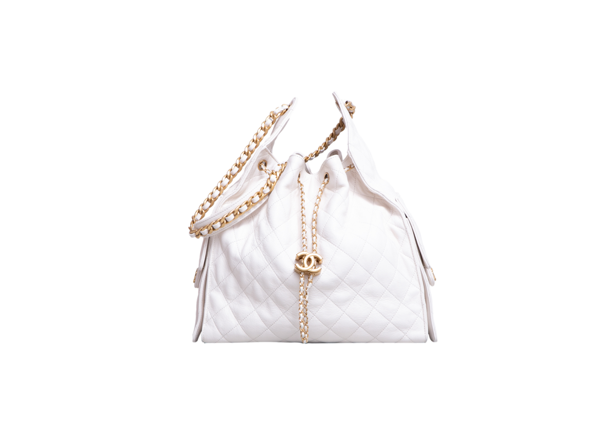 CHANEL 25 MEDIUM CAVIAR WHITE-GOLD HDWR
