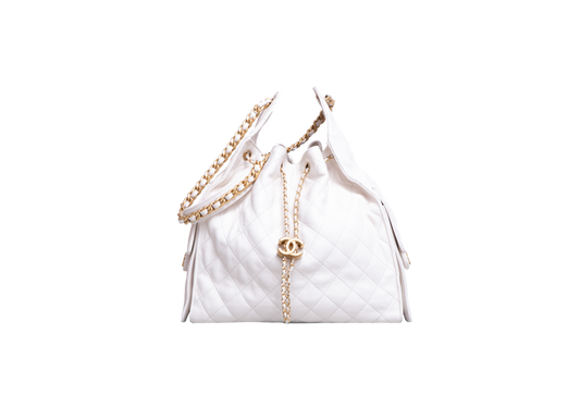 CHANEL 25 MEDIUM CAVIAR WHITE-GOLD HDWR