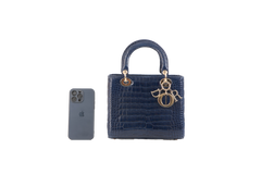 LADY DIOR MEDIUM BLUE MIDNIGHT IN CROCO