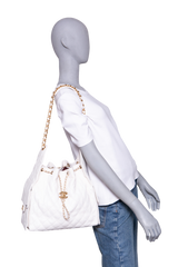 CHANEL 25 MEDIUM CAVIAR WHITE-GOLD HDWR