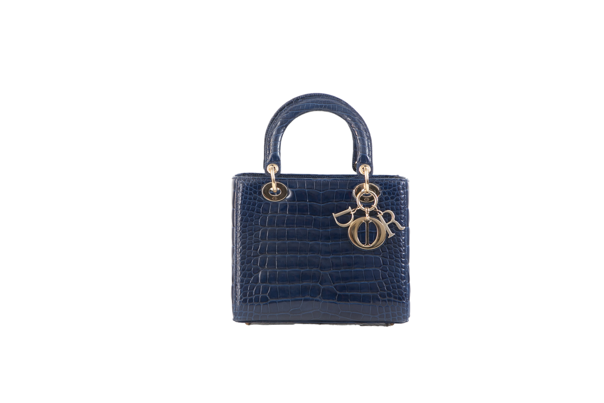 LADY DIOR MEDIUM BLUE MIDNIGHT IN CROCO