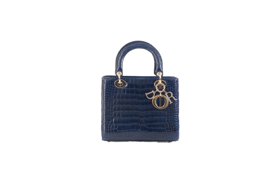 LADY DIOR MEDIUM BLUE MIDNIGHT IN CROCO