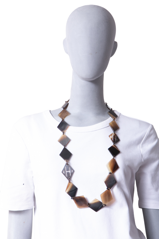 HERMÈS LONG NECKLACE BUFFALO HORN LENA BROWN