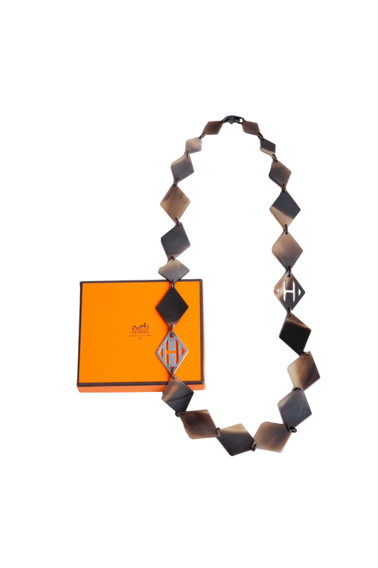 HERMÈS LONG NECKLACE BUFFALO HORN LENA BROWN