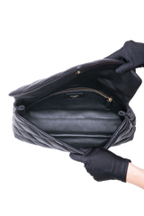 YSL SADE PUFFER LAMBSKIN QUILTED BLACK LARGE - GOLD HDWR
