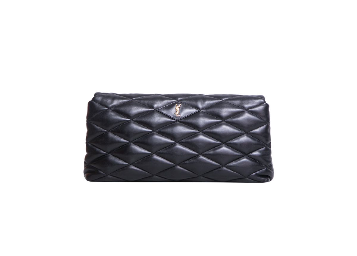 YSL SADE PUFFER LAMBSKIN QUILTED BLACK LARGE - GOLD HDWR