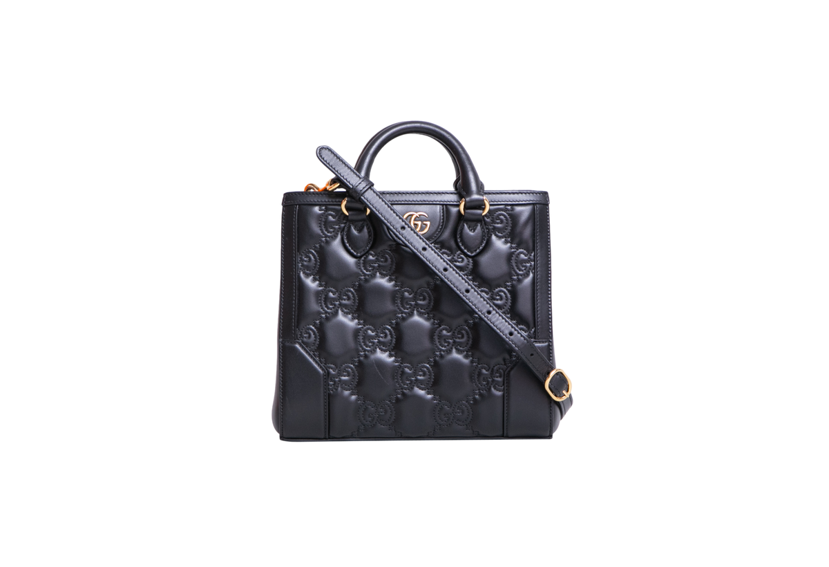 GUCCI SMALL GG MATELASSÊ TOP HANDLE BLACK