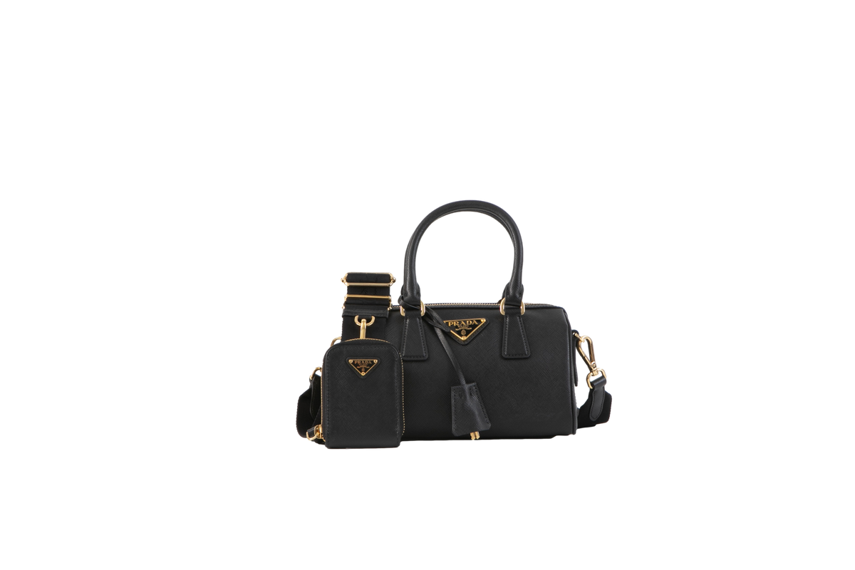 PRADA MINI BOWLING BAG SAFFIANO BLACK