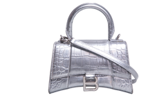 BALENCIAGA HOURGLASS XS EMBOSSED CROCO SILVER