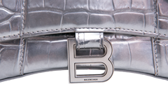 BALENCIAGA HOURGLASS XS EMBOSSED CROCO SILVER