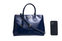 PRADA GALLERIA SAFFIANO LUX DOUBLE ZIP PATENT NAVY