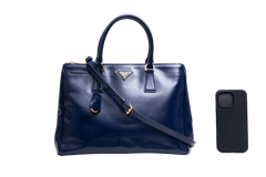 PRADA GALLERIA SAFFIANO LUX DOUBLE ZIP PATENT NAVY