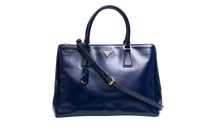 PRADA GALLERIA SAFFIANO LUX DOUBLE ZIP PATENT NAVY