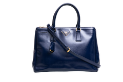 PRADA GALLERIA SAFFIANO LUX DOUBLE ZIP PATENT NAVY