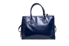 PRADA GALLERIA SAFFIANO LUX DOUBLE ZIP PATENT NAVY
