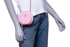 CHANEL ROUND VANITY CASE HANDLE WITH CHAIN CAVIAR PINK