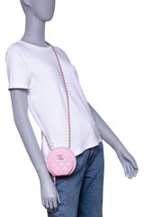 CHANEL ROUND VANITY CASE HANDLE WITH CHAIN CAVIAR PINK