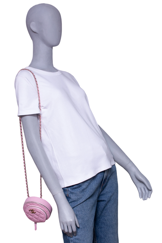 CHANEL ROUND VANITY CASE HANDLE WITH CHAIN CAVIAR PINK