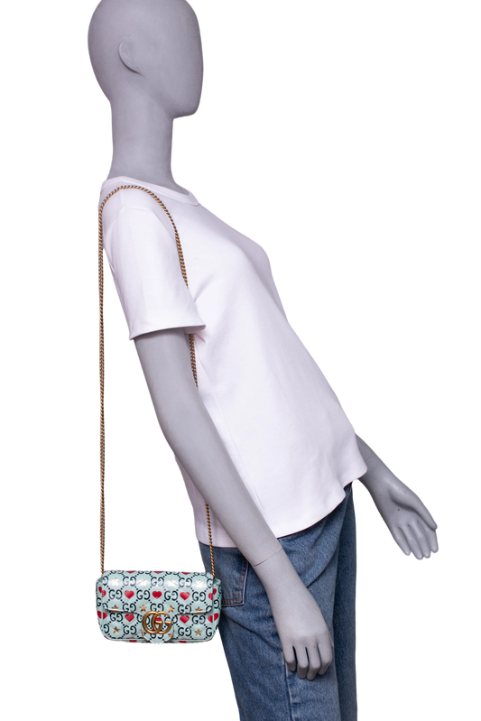 GUCCI SUPER MINI VALENTINE'S DAY GG MARMONT GREEN AND HEART