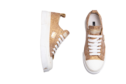 DG SNEAKER FABRIC LOW TOP GOLD/WHITE BROCADE - 39 BR