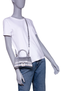 BALENCIAGA HOURGLASS XS EMBOSSED CROCO SILVER