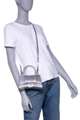 BALENCIAGA HOURGLASS XS EMBOSSED CROCO SILVER