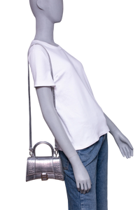 BALENCIAGA HOURGLASS XS EMBOSSED CROCO SILVER
