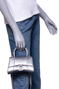 BALENCIAGA HOURGLASS XS EMBOSSED CROCO SILVER