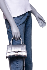 BALENCIAGA HOURGLASS XS EMBOSSED CROCO SILVER