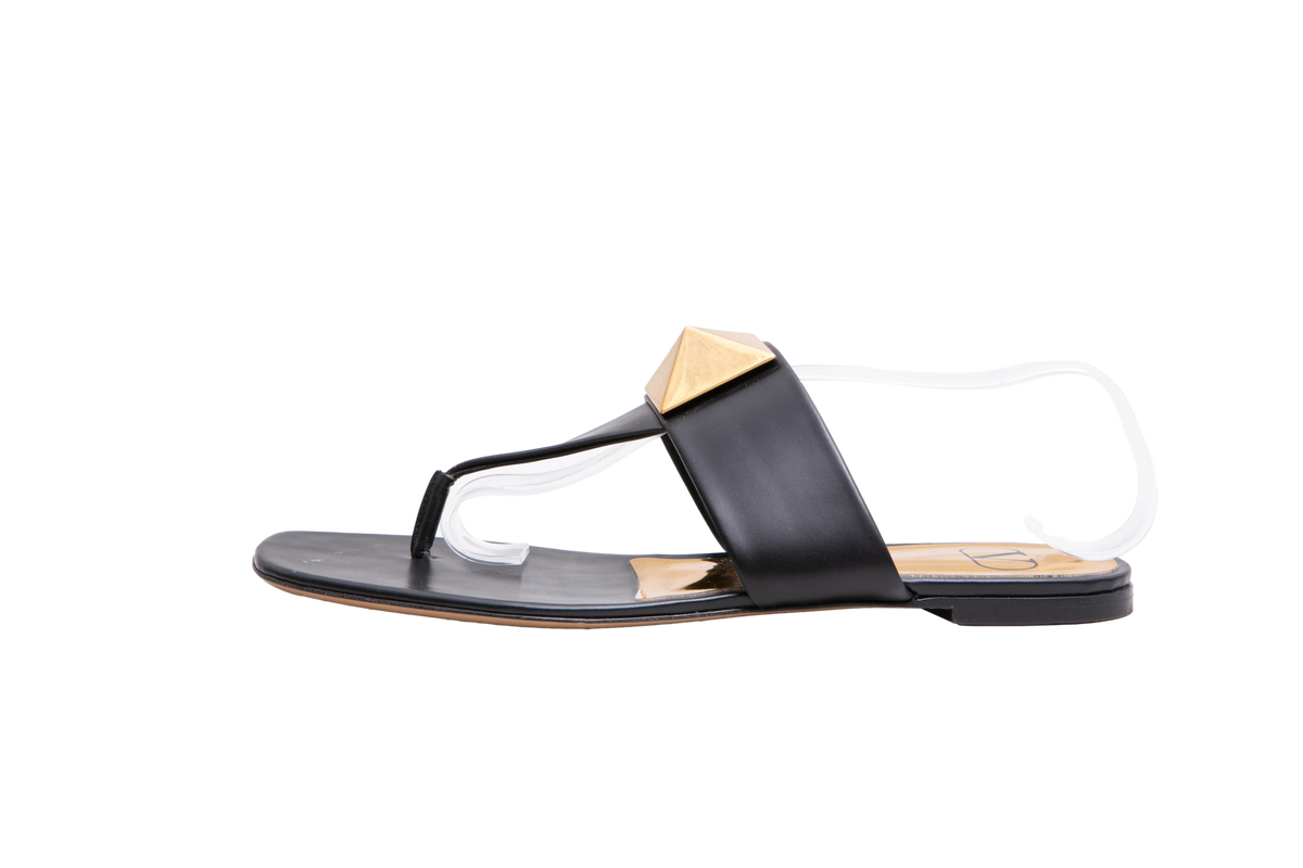 VALENTINO SANDAL FLATS ONE STUD BLACK - 40 BR