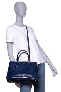PRADA GALLERIA SAFFIANO LUX DOUBLE ZIP PATENT NAVY