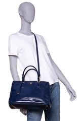 PRADA GALLERIA SAFFIANO LUX DOUBLE ZIP PATENT NAVY