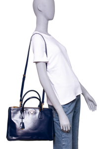 PRADA GALLERIA SAFFIANO LUX DOUBLE ZIP PATENT NAVY