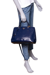 PRADA GALLERIA SAFFIANO LUX DOUBLE ZIP PATENT NAVY