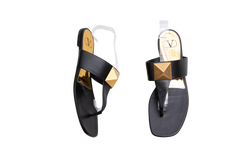 VALENTINO SANDAL FLATS ONE STUD BLACK - 40 BR