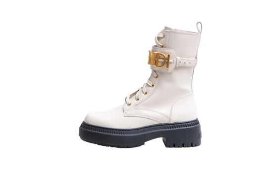 FENDI COMBAT BOOTS BIKER FENDIGRAPHY SIGNATURE GRAPHIC CREAM