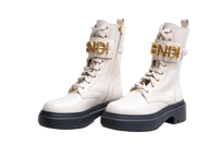 FENDI COMBAT BOOTS BIKER FENDIGRAPHY SIGNATURE GRAPHIC CREAM