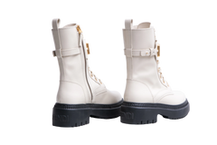 FENDI COMBAT BOOTS BIKER FENDIGRAPHY SIGNATURE GRAPHIC CREAM