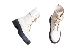 FENDI COMBAT BOOTS BIKER FENDIGRAPHY SIGNATURE GRAPHIC CREAM