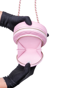 CHANEL ROUND VANITY CASE HANDLE WITH CHAIN CAVIAR PINK