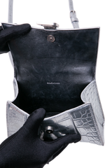 BALENCIAGA HOURGLASS XS EMBOSSED CROCO SILVER