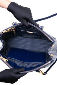 PRADA GALLERIA SAFFIANO LUX DOUBLE ZIP PATENT NAVY
