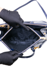 PRADA GALLERIA SAFFIANO LUX DOUBLE ZIP PATENT NAVY