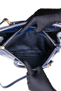 PRADA GALLERIA SAFFIANO LUX DOUBLE ZIP PATENT NAVY